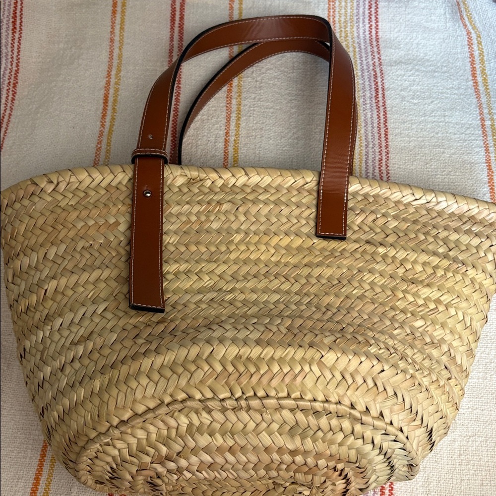 EUC - Poolside - Woven Straw Tote with Brown Leather Handles